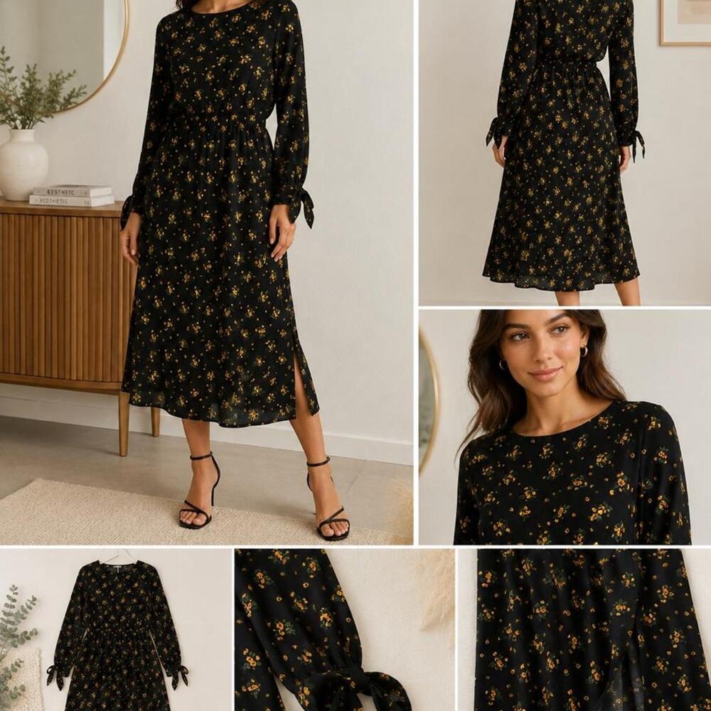 Warehouse Daisy Bunch Tie Sleeve women Dress 🌼 US size 6 midi NWT